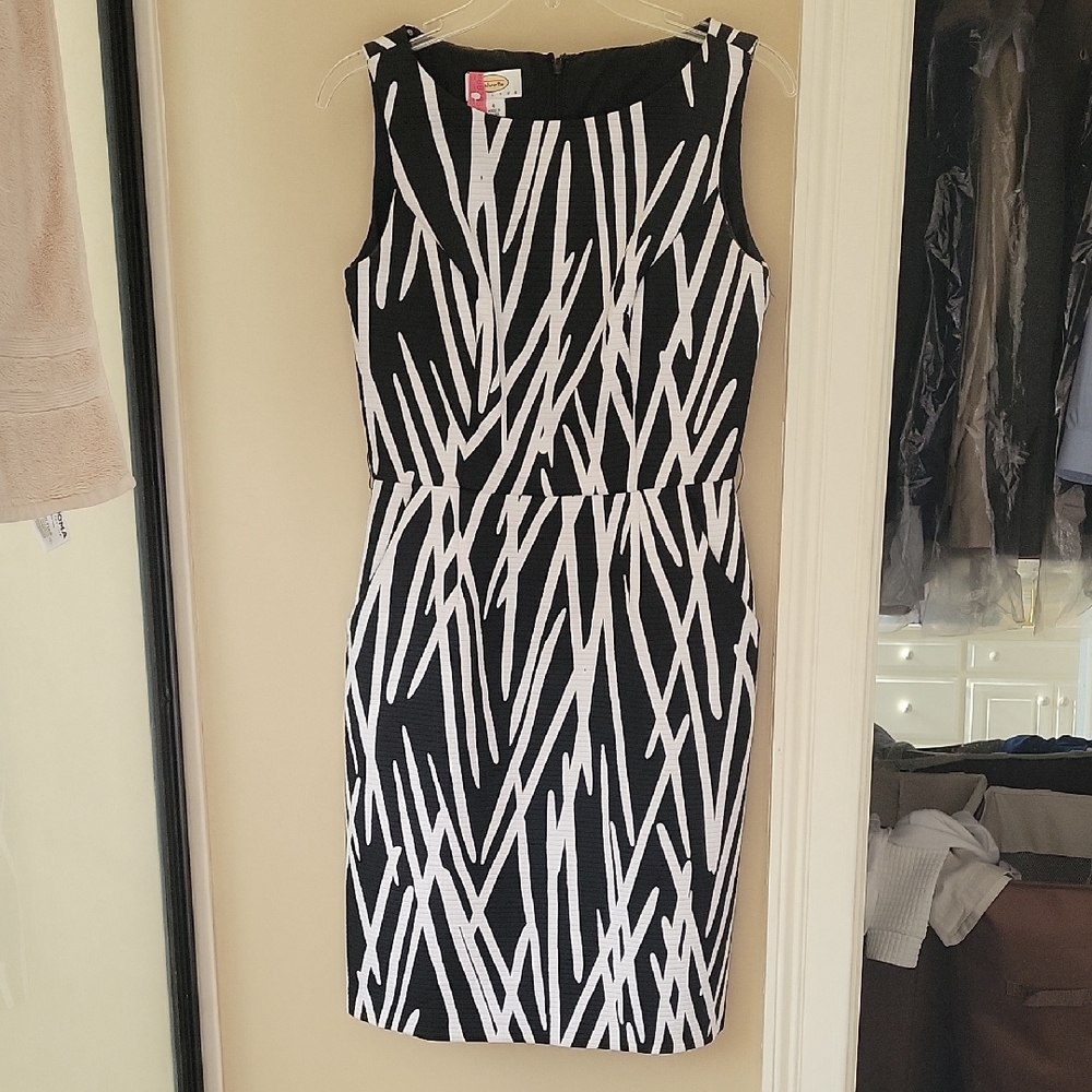 Talbots Black and White Striped Midi Dress